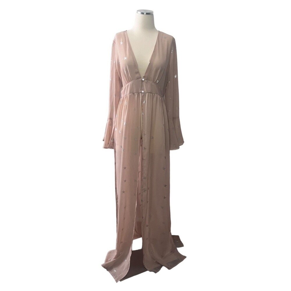 Nasty Gal Women's Glitter Star Rose Sheer NWOT Duster Bell Sleeve Festival